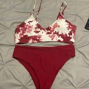 Shein bikini, red and white tie dye